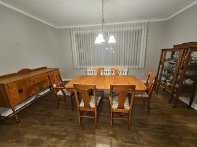 Wood Dining room set. Table et buffet salle à diner bois antique, View more