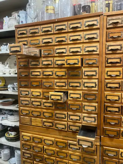 We have a big stock of Antique Card File Cabinets in great condition. Perfect for your workshop or c...