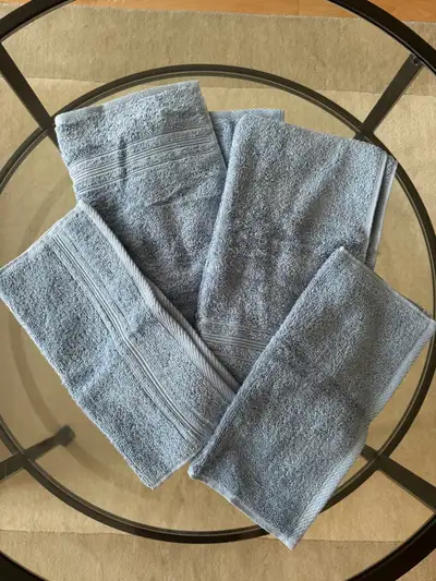 Light blue hand towels and face towels, View more