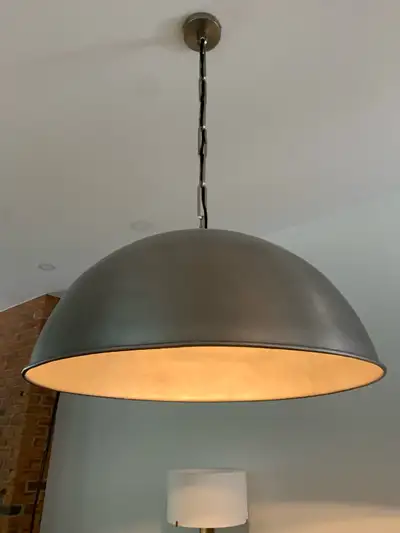 30” pewter Restoration Hardware handcrafted Grand Dome pendant light. Less than a year old. Works fa...