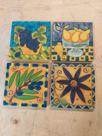 4 set of hand painted tile coasters $10