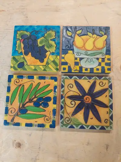 4 set of hand painted tile coasters $10, View more