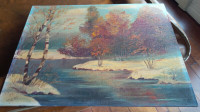 Vintage Oil Painting Winter Scene Signed Mart Ready to be Framed