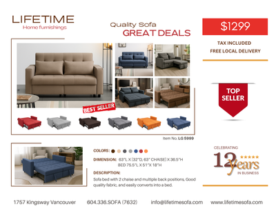 Sofa bed with 2 chaise and multiple back positions, View more