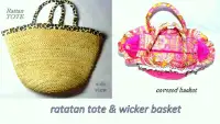 #1 Rattan Tote $15, #2 cloth covered Basket $20, both like new