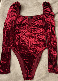 SHEIN Burgundy Velvet Bodysuit (XS)