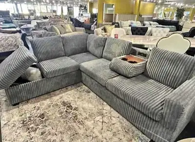Corduroy Sectional Sofa with Premium Grey Color Now on Sale , View more