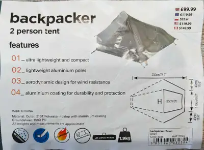 Venture into the great outdoors with this Backpacker 2-person tent, designed to be ultra-lightweight...