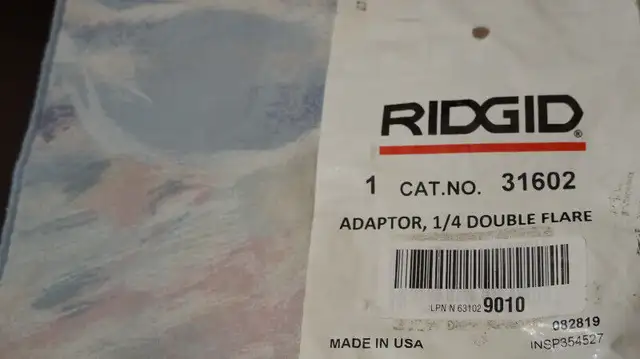 RIGID  1/4"  DOUBLE FLARE ADAPTOR in Other in Norfolk County - Image 3