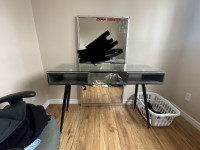 Glass top computer desk with cubbies