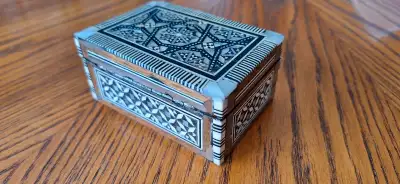 Handmade Egyptian Mother Of Pearl And Wooden Trinket Box., View more