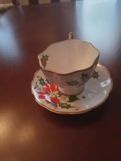 QUEEN ANNE CUP AND SAUCER- BONE CHINA- 'NOEL' XMAS, View more