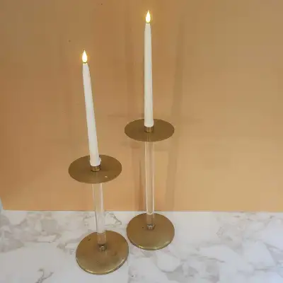 Vintage brass & lucite candle sticks, View more