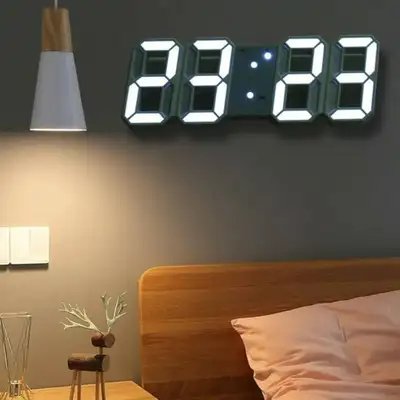Digital Alarm Clock, 3D Modern Digital LED Wall Clock 24/12 Hour Display Timer Alarm Home Brightness...