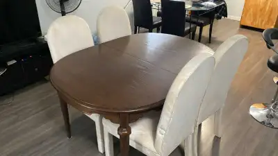 dining room set with expandable table and four chairs, View more