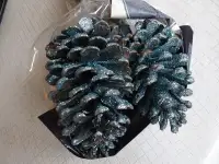 Pine Cones Holiday Decorations 3 Blue Sparkly