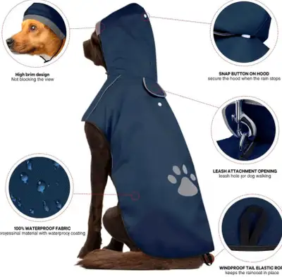 New Dog Raincoat for Large Dog Waterproof Raincoat Reflective Dog Rain Jacket with Hoodie Soft Light...