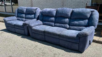 AS NEW SKY BLUE CHESTERFEILD AND LOVE SEAT WITH RECLINERS 