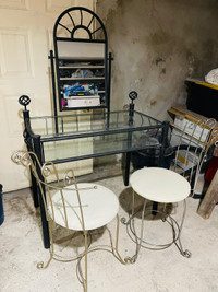 Makeup table with mirror and two chairs 