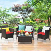 Patio Furniture Set Cushioned Sofa Chair Coffee Table Garden 4PC