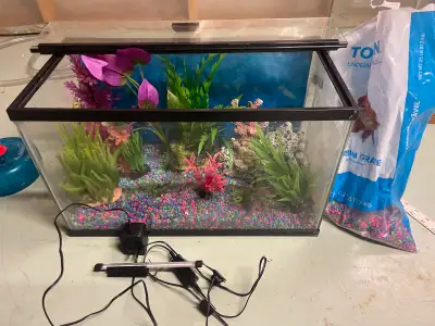 10 gallon aquarium with lists of decor, View more