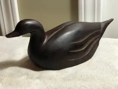 Vintage 9" L X 3" W X 4" H Hand Carved Rosewood Duck Decoy Figur, View more