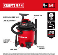 CRAFTSMAN 34 Litre (9 Gallon) 4.25 Peak HP Wet & Dry Shop Vac