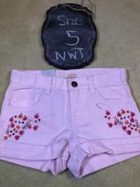 Joe Fresh Pink Embroidered Girls Shorts with Adjustable waist 5T