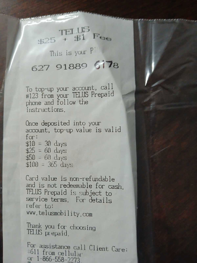 35$ telus prepaid cards in Other in Belleville
