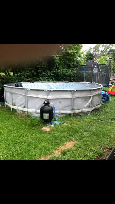 Couple years old.. NO LEAKS or patches.. comes with pictured sand filter.. needs a clean/ a pump/ an...