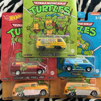 You are looking at 5 Hotwheels teenage mutant ninja turtles 2 1955 Chevy panel,1 custom GMC panel va...