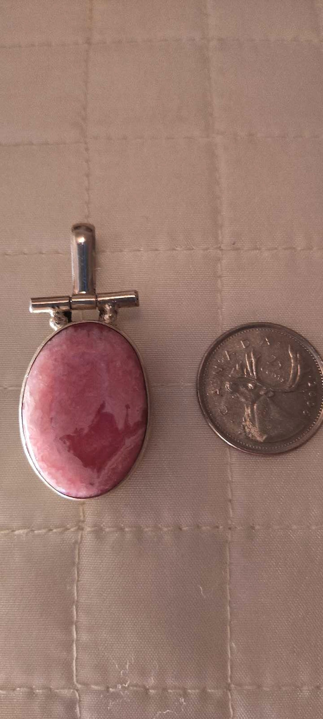 Large Silver Pendant with Rhodochrosite Gem in Jewellery & Watches in Peterborough
