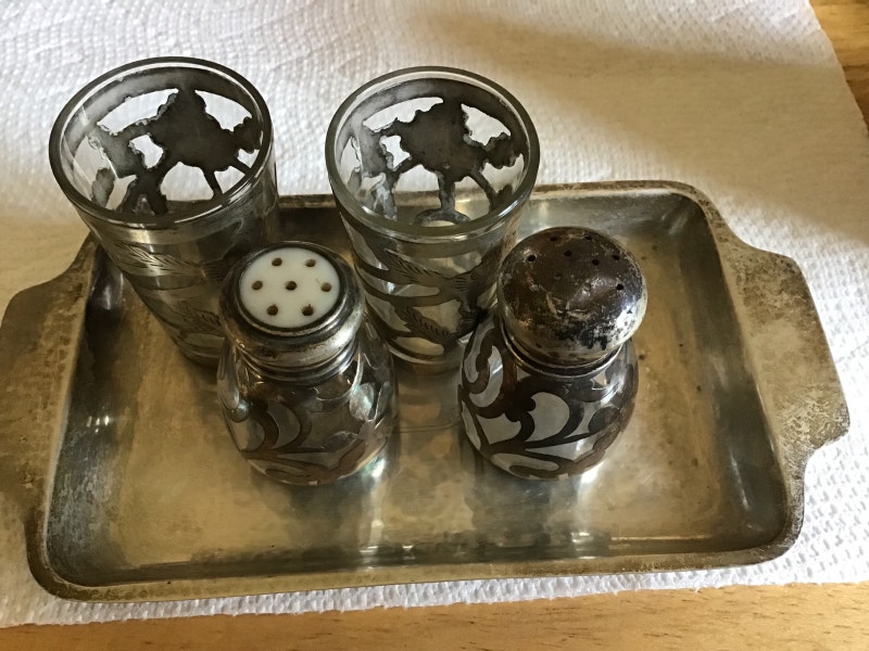 Sterling Silver Tray Salt And Pepper And Some Kind Of Glasses Kitchen