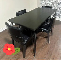 4 Chairs and Black Large Table