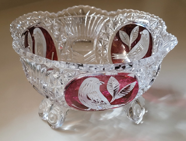 Vintage Hofbauer Byrdes Ruby Red Crystal Footed Candy Dish in Arts & Collectibles in Oshawa / Durham Region