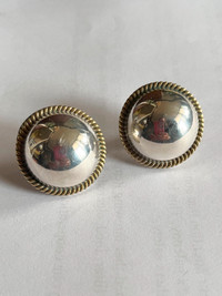 Vintage Mexican Sterling Silver Earrings f. Domes, Brass Frames