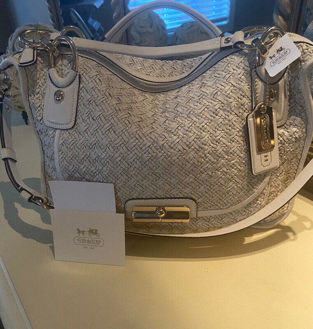 Coach kristin woven sales leather round satchel