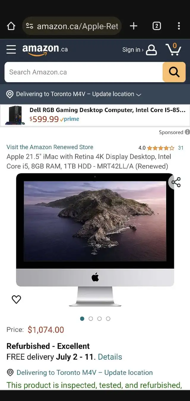 Apple 21.5" iMac in Desktop Computers in City of Toronto - Image 2