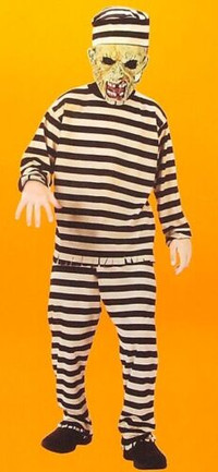 CONVICT ZOMBIE BOYS COSTUME Small 4-6, Scary Prisoner Mask Child
