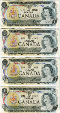 4 Consecutive 1973 Canadian $1 Bills
