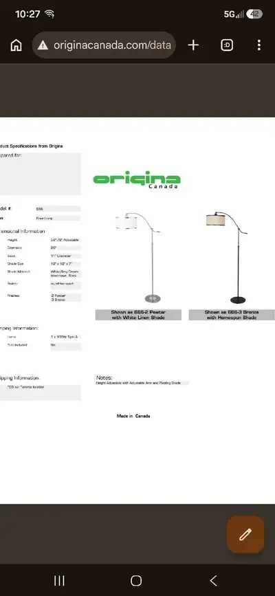Canadian Made Origina Floor Lamp (666-3), View more