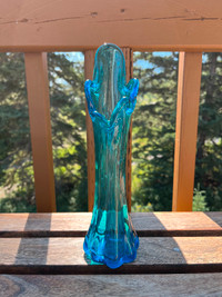 Vintage MCM Blue Swung Glass Vase