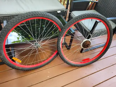 Paire roues de vélo 29 po complètes 70$