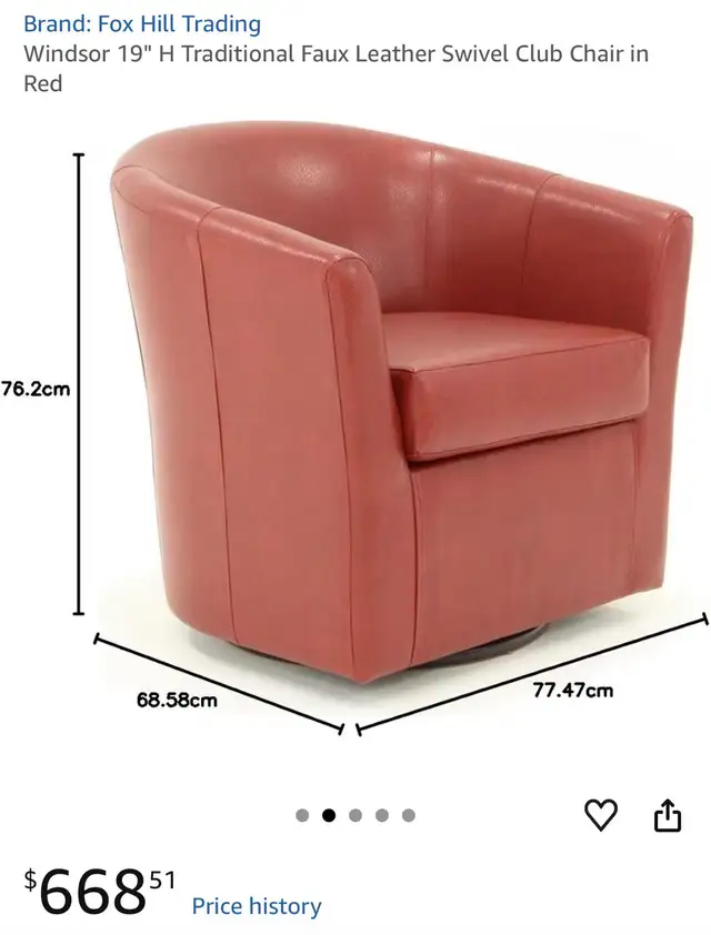 Fox Hill Trading Red Swivel Club Chair – Faux Leather in Chairs & Recliners in City of Toronto - Image 3