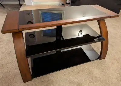 Curved Wood & Tempered Glass TV Stand, View more