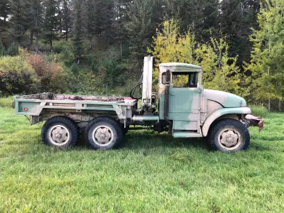1956 2 1/2 ton six wheel drive GMC army truck with Hiab 550 crane mounted. V-bar chains for all six...