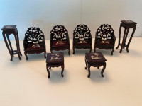 Vintage Dollhouse Furniture Miniature Asian Chinese Chairs Table