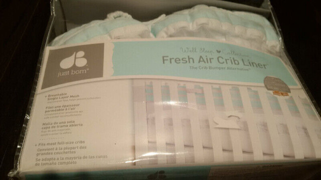 NEW JUST BORN WELL SLEEP COLLECTION FRESH AIR CRIB LINER BLUE PI in Cribs in Ottawa