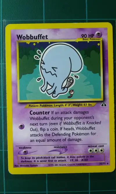Pokemon Card Vintage Neo Discovery 35 Wobbuffet Non-Holo Rare. Wizards Of The Coast. Lightly Played...