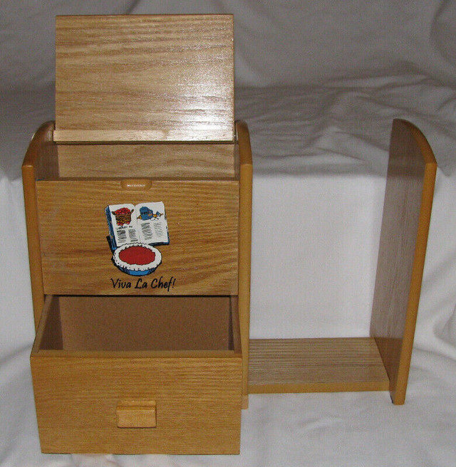2-Tier Wood Recipe Box with Adjustable Expanding Cookbook Holder in Kitchen & Dining Wares in Saint John - Image 2
